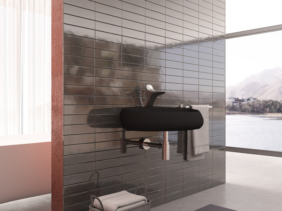 Rosaria 24" Wall Mounted Porcelain Sink, Matte Black, Single Faucet Hole