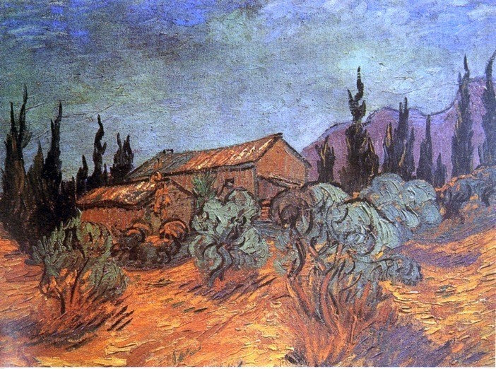 Vincent Van Gogh Wooden Sheds, 21"x28" Gallery Wrapped Canvas Print