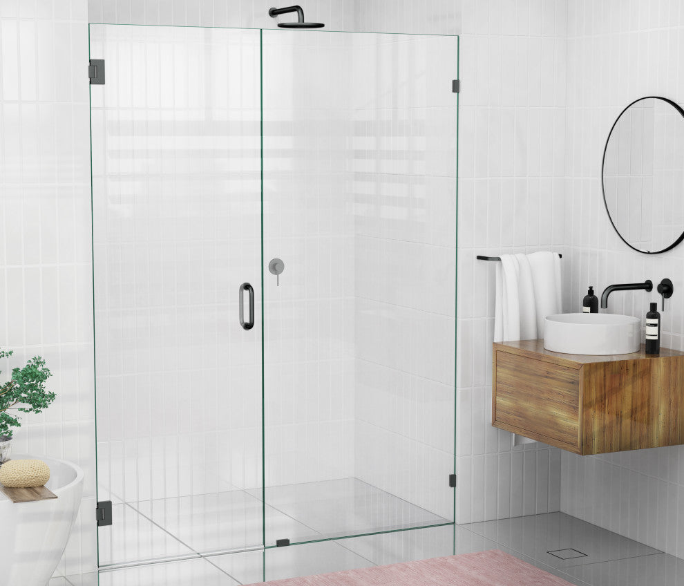 78"x60" Frameless Hinged Shower Door, Wall Hinge Door Style, Oil Rubbed Bronze