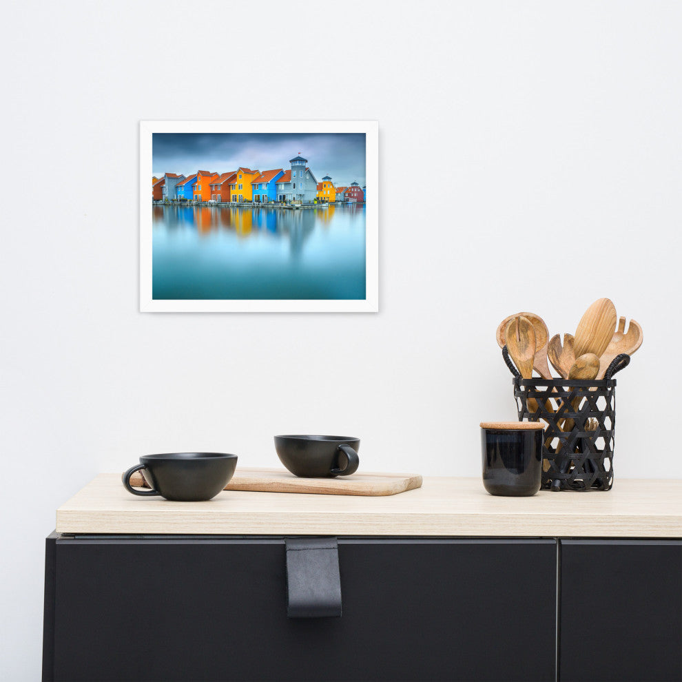 Blue Morning at Waters Edge Landscape Framed Photo Paper Wall Art Prints, White, 11" X 14"