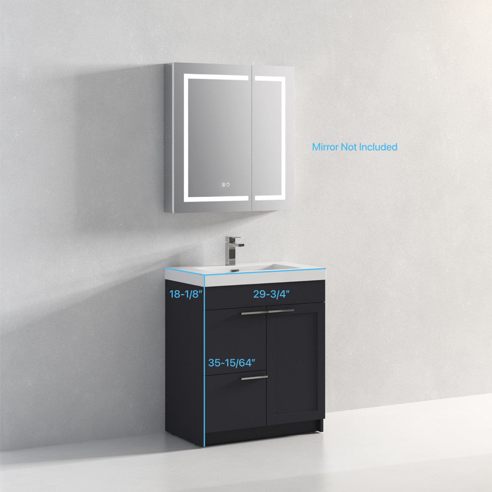 Freestanding Bathroom Vanity With Top Mount Sink, Charcoal, 30'' Acrylic Sink