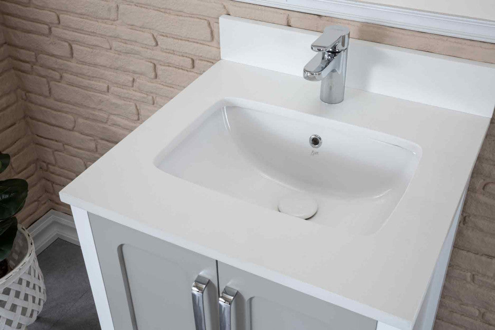Florin Collection 24" Bathroom Vanity With Sink, Mirror, Countertop, Gray