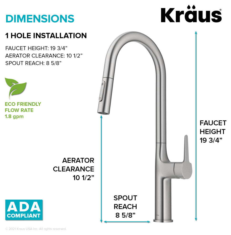 Oletto Pull-Down 1-Hole Kitchen Faucet, Spot Free Stainless Steel
