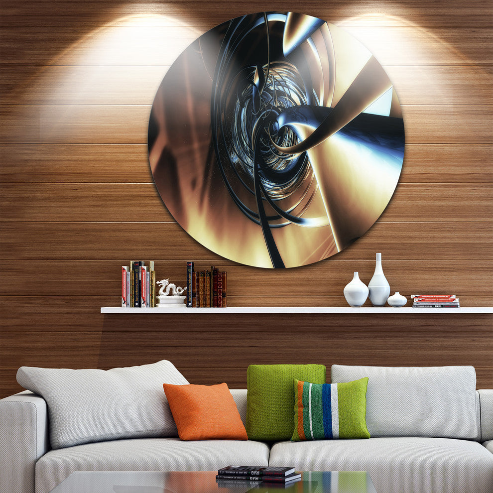 Fractal 3D Tangled Center, Abstract Art Disc Metal Artwork, 23"
