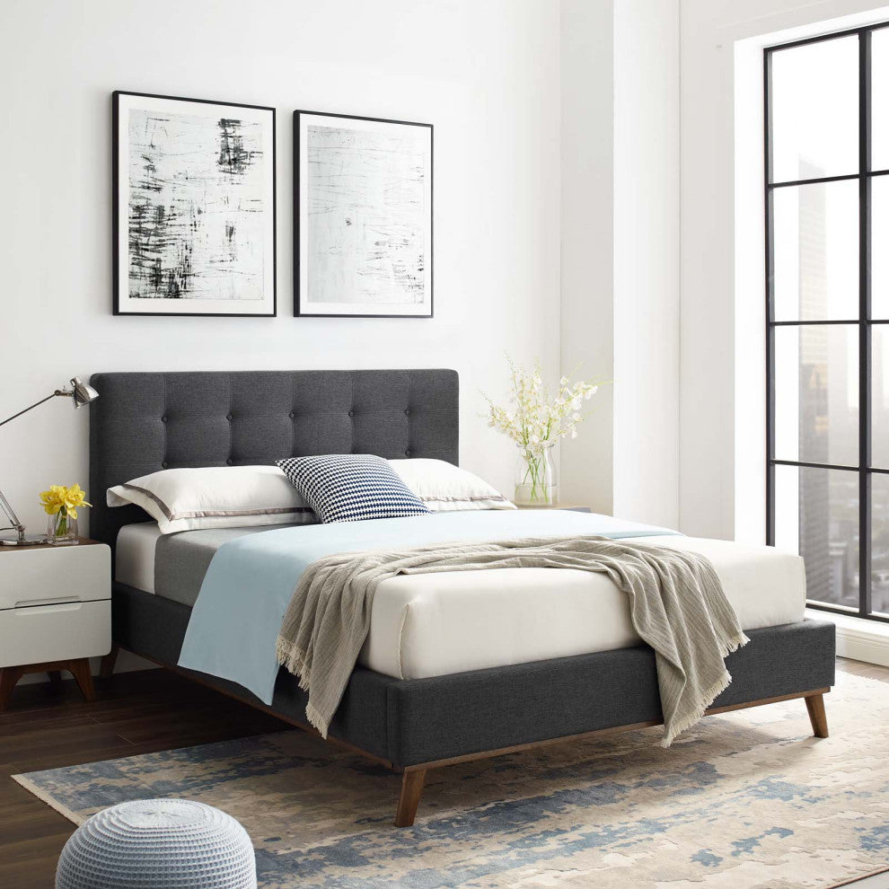 McKenzie Queen Biscuit Tufted Upholstered Fabric Platform Bed