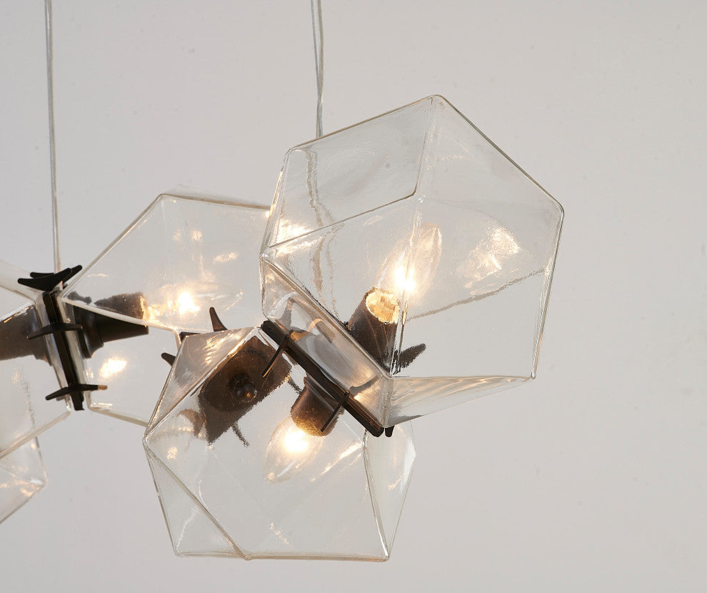 8-Light Black Stainless Steel Chandelier With A Clear Glass Cubed