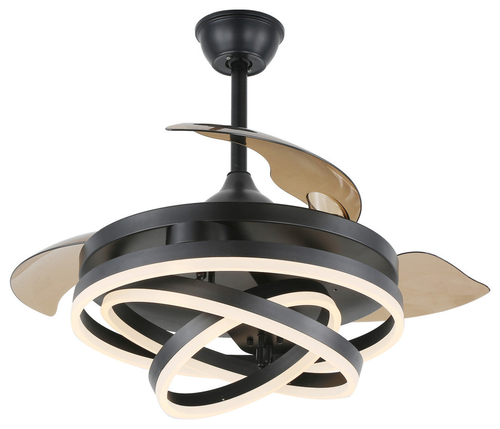 Oaks Aura 42" DIY Shape Retractable Ceiling Fan with Lights and Remote Control, Black