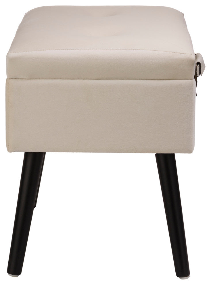19.69"L Velvet Upholstered Storage Stool, Seashell White