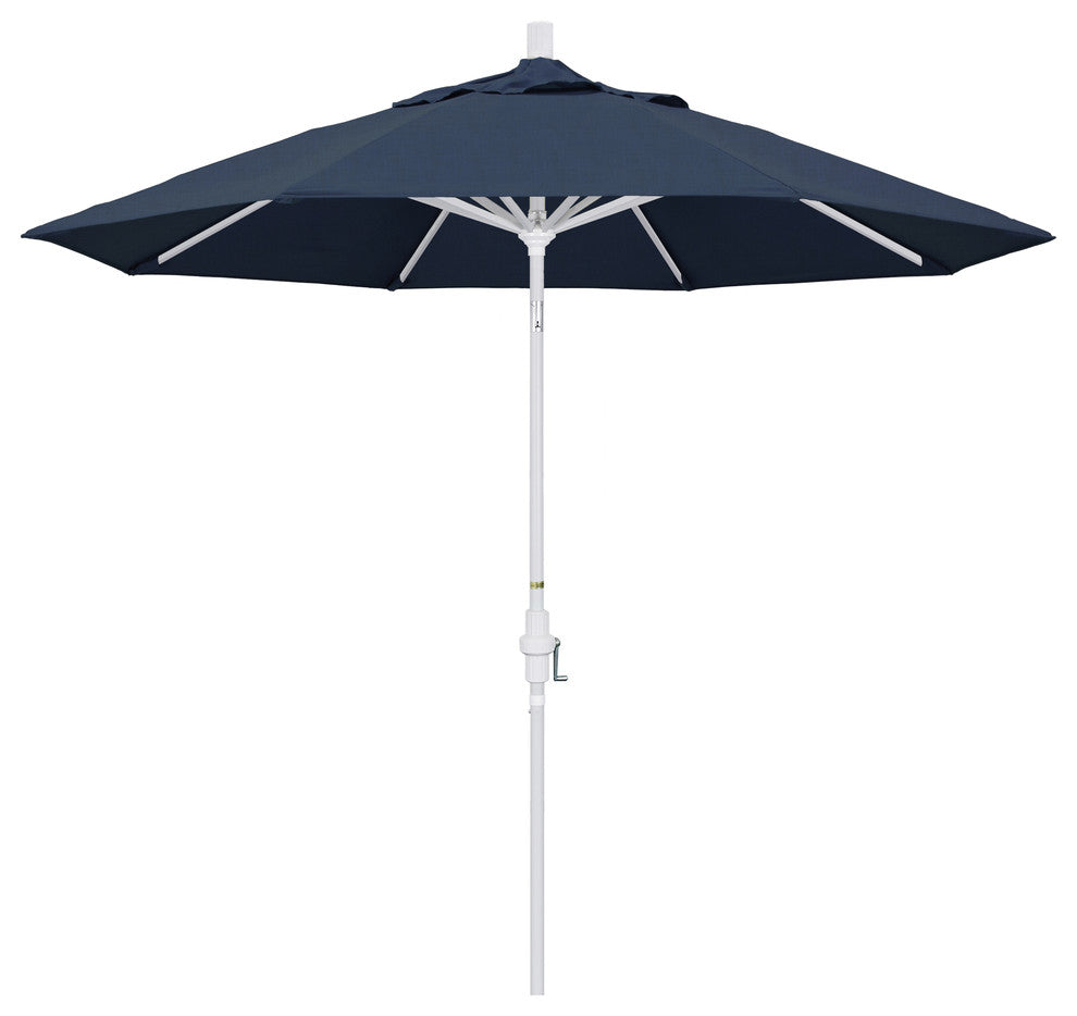 9' Matted White Collar Tilt Crank Lift Aluminum Umbrella, Sunbrella, Spectrum In