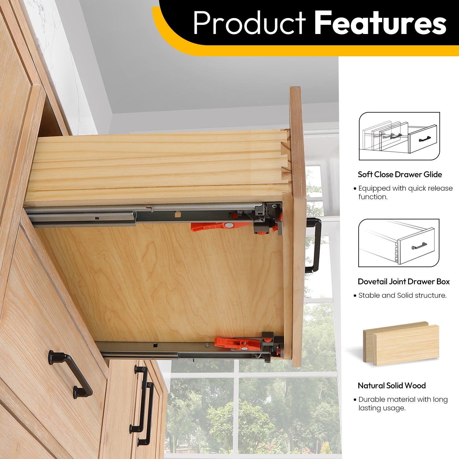 Leon Bath Vanity With Composite Stone Top, Fir Wood Brown, 72", No Mirror