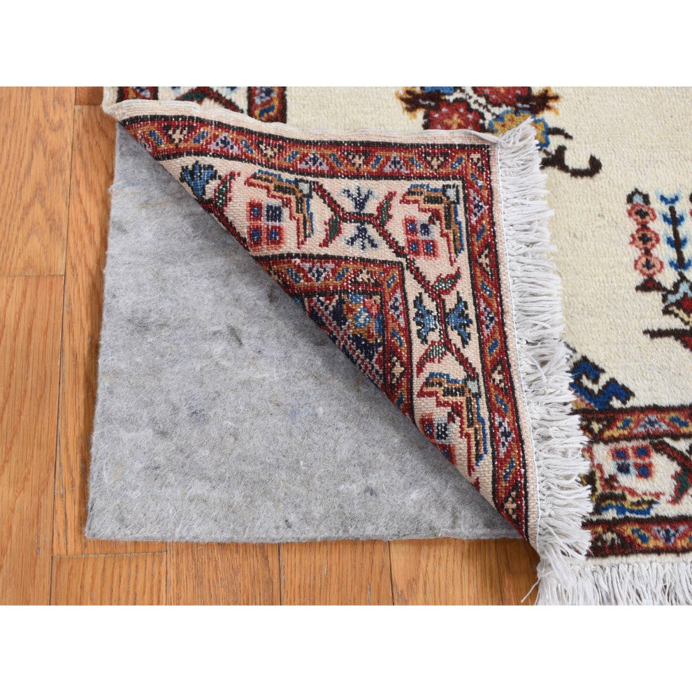 Ivory New Bohemian Karabakh Pure Wool Hand Knotted Rug 3'3" x 4'3"