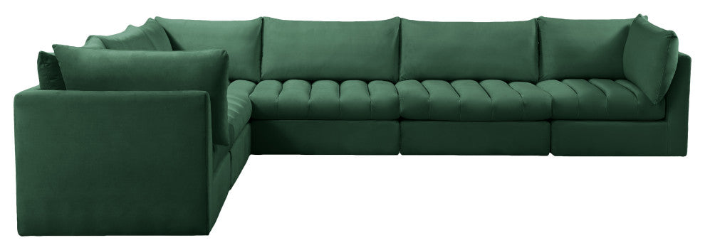 Jacob Velvet Upholstered 6-Piece L-Shaped Modular Sectional, Green