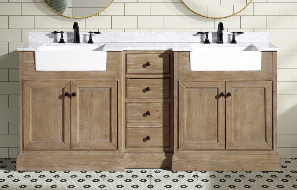 Kelly 72" Bathroom Vanity, Weathered Fir Finish, Italian Carrara Marble Top