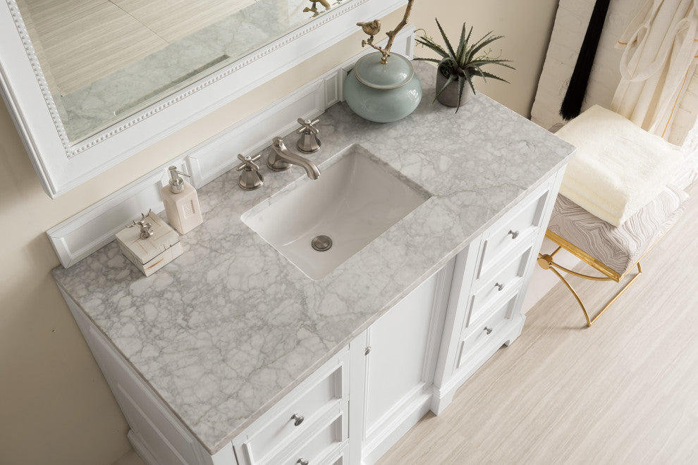 James Martin 825-V48-BW-3CAR 48" Vanity Bright White w/ Carrara Marble Top