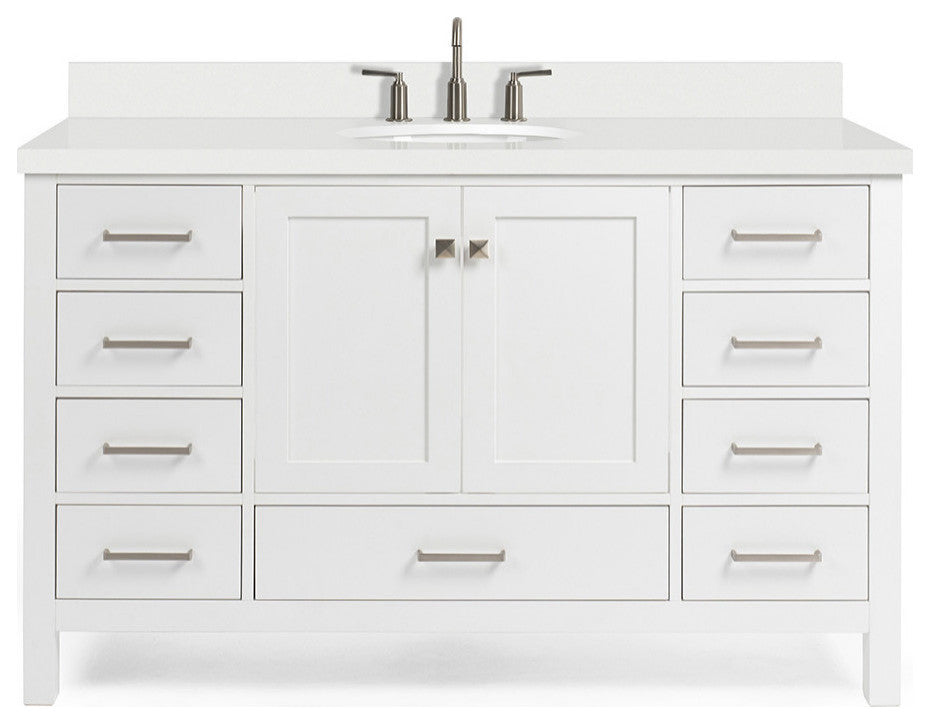 ARIEL Cambridge 55" Single Oval Sink Bathroom Vanity White With Quartz Top