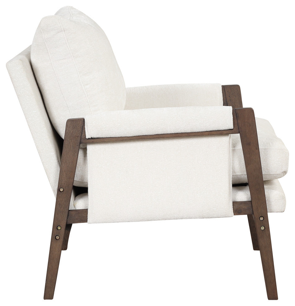 GDF Studio Mid-Century Modern Velvet Accent Chair, Rubber Wood Frame, White