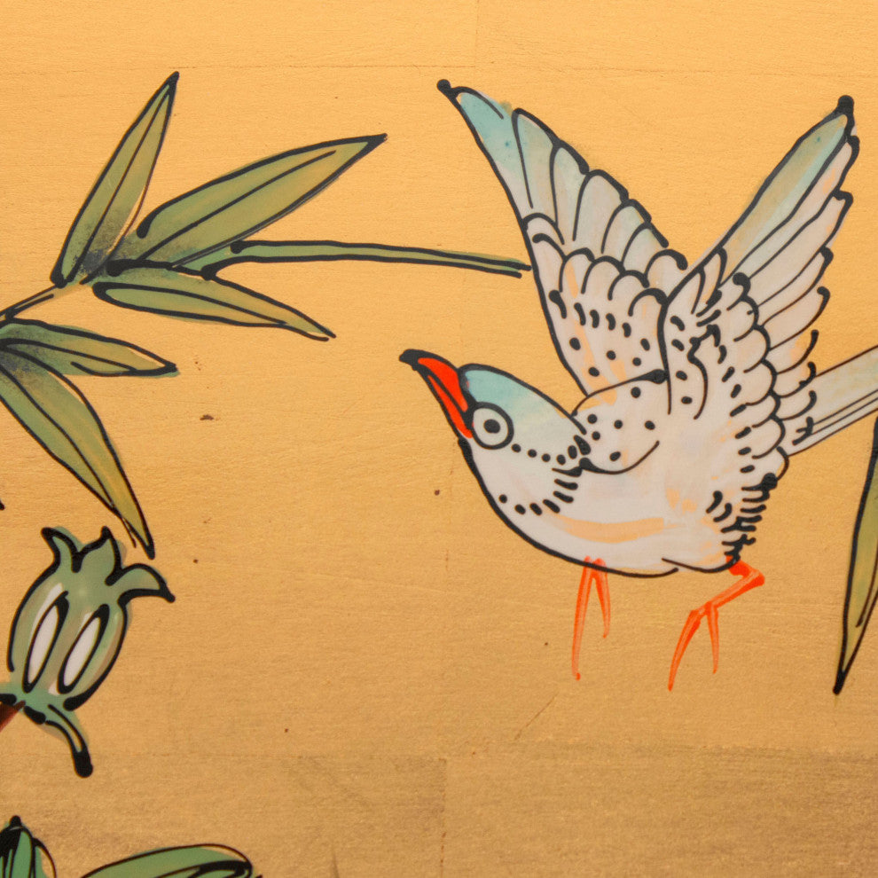 Gold Lacquer End Table Birds and Flowers