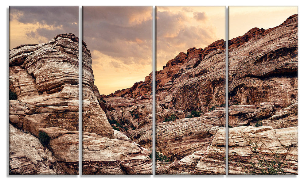Scenic Red Rock Canyon in Nevada, Landscape Canvas Art Print, 48"x28", 4 Panels