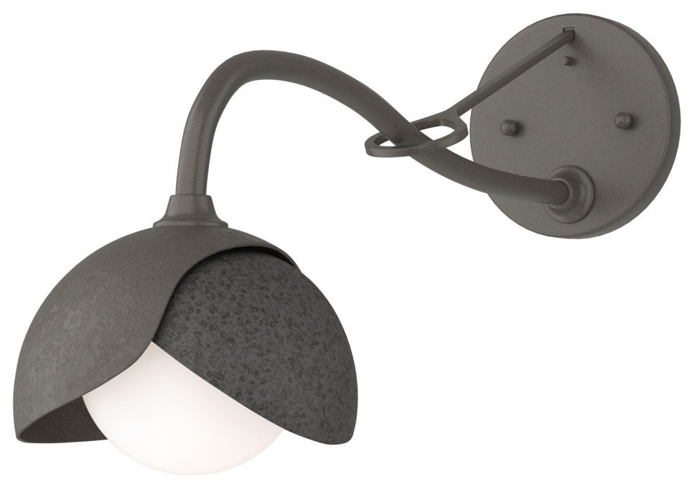 Brooklyn 1-Light  Sconce, Dark Smoke, Natural Iron, Opal Glass