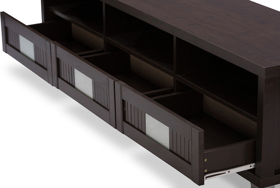 Gerhardine Dark Brown Wood 63" TV Cabinet With 3-drawer