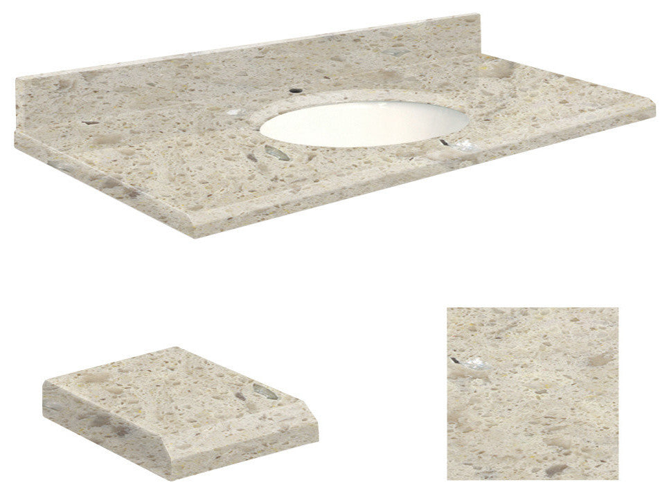 Quartz 43"x22" Vanity Top, Single Faucet Hole, Carmel, White Bowl