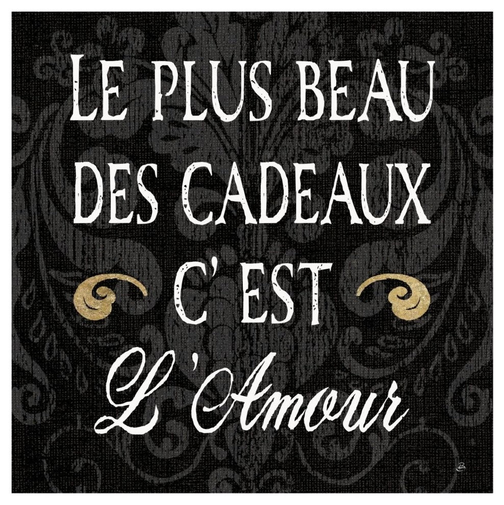 "Inspirational Collage I French on Black" Print by Daphne Brissonnet, 42"x42"