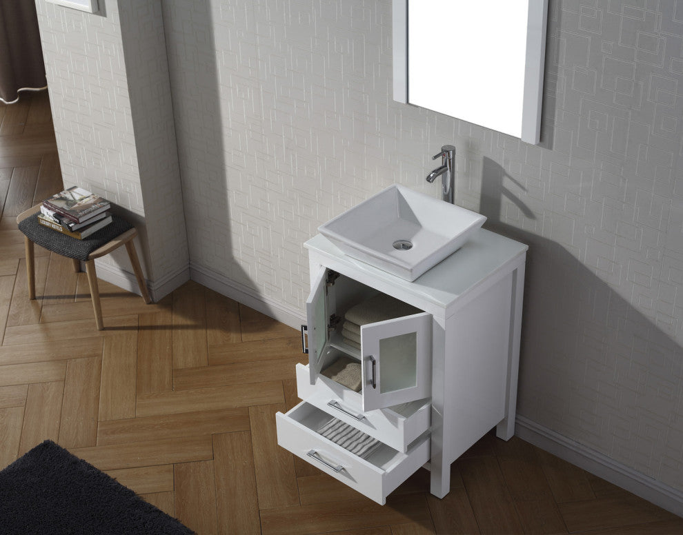 Dior 24" Single Bathroom Vanity, White, White Stone, Brushed Nickel Faucet