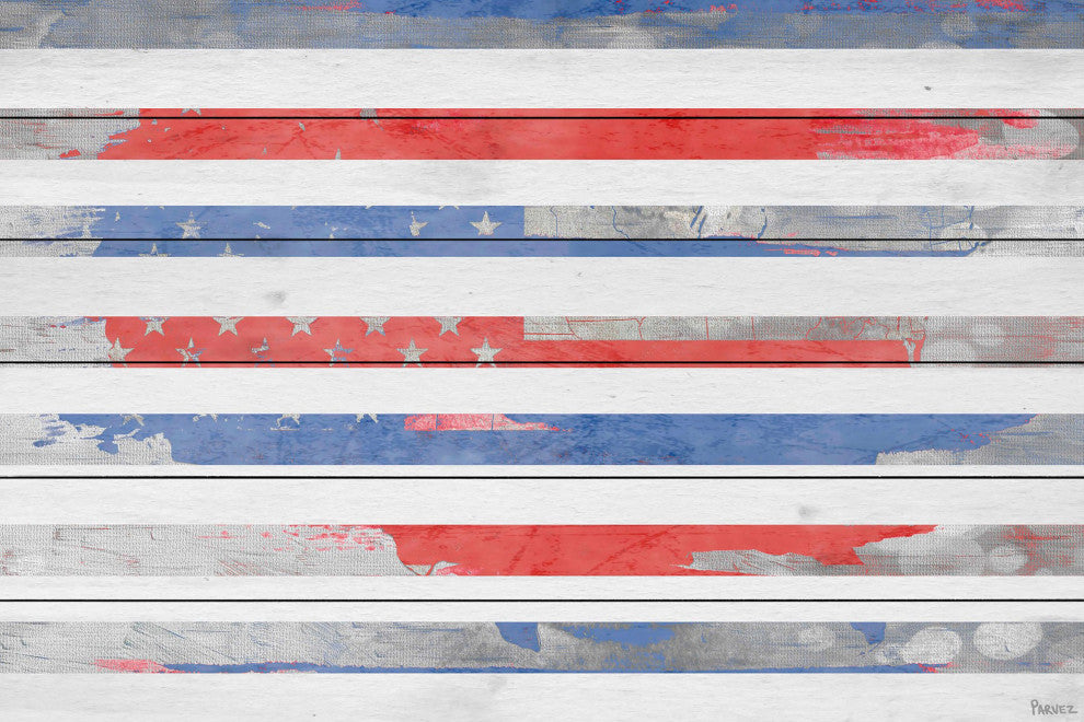 "Striped America" Print on White Wood, 36"x24"