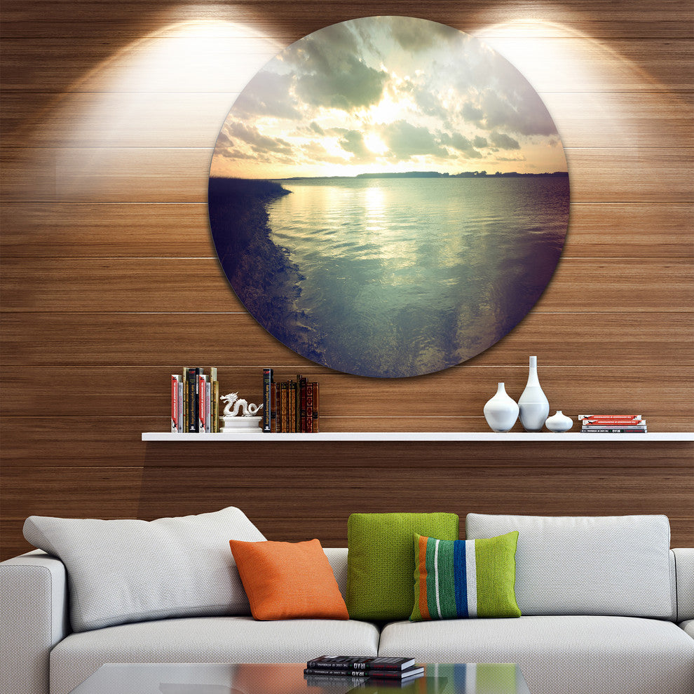 Dark Seascape With Cloudy Sky, Seascape Disc Metal Wall Art, 23"