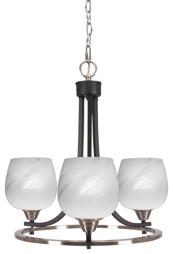 Paramount 3-Light Chandelier, Matte Black & Brushed Nickel, 6" White Marble