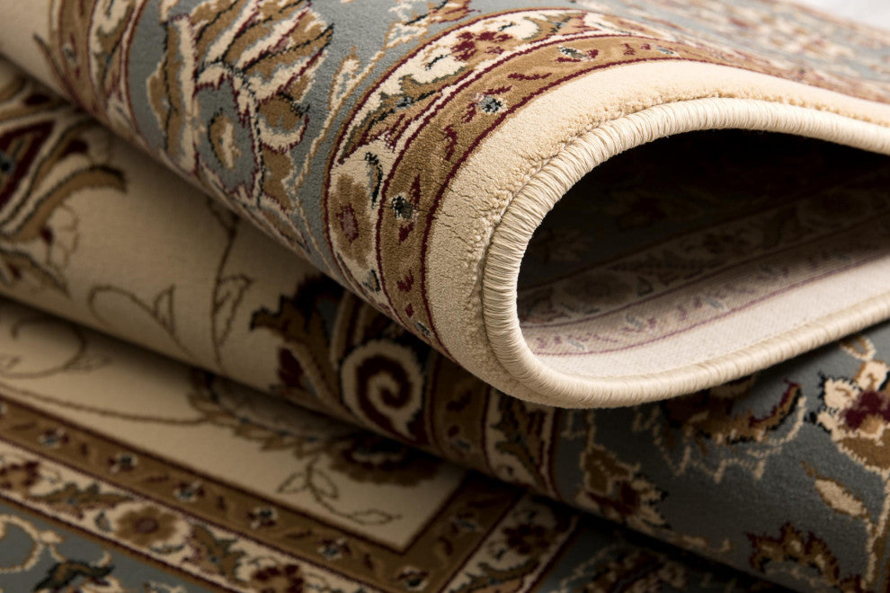 2"x20" Cream and Blue Traditional Runner Rug