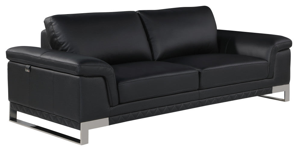 Naples Contemporary Genuine Italian Leather Sofa Black