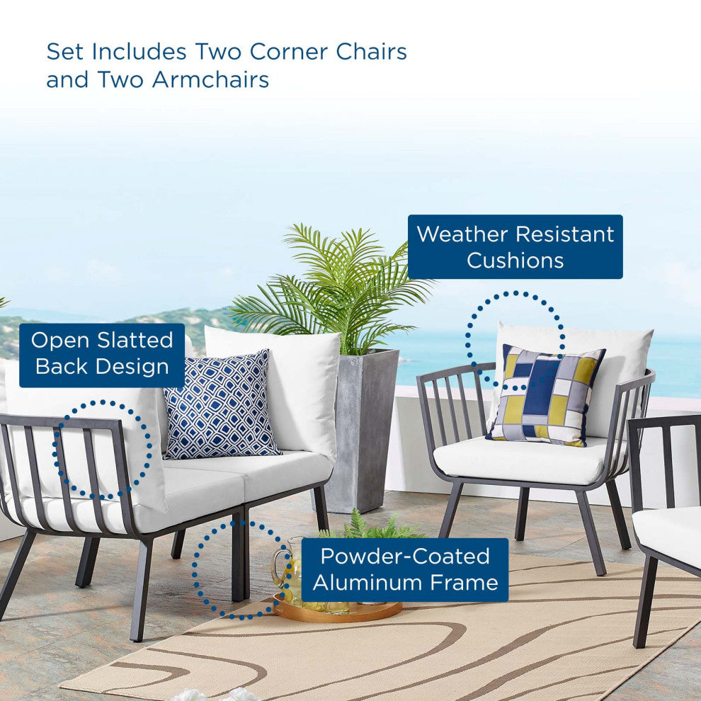 Lounge Sectional Sofa Chair Set, Aluminum, Metal, Gray White, Outdoor