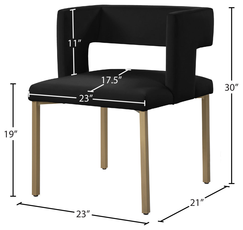 The Caleb Dining Chair, Black and Brushed Gold, Velvet and Iron, Set of 2