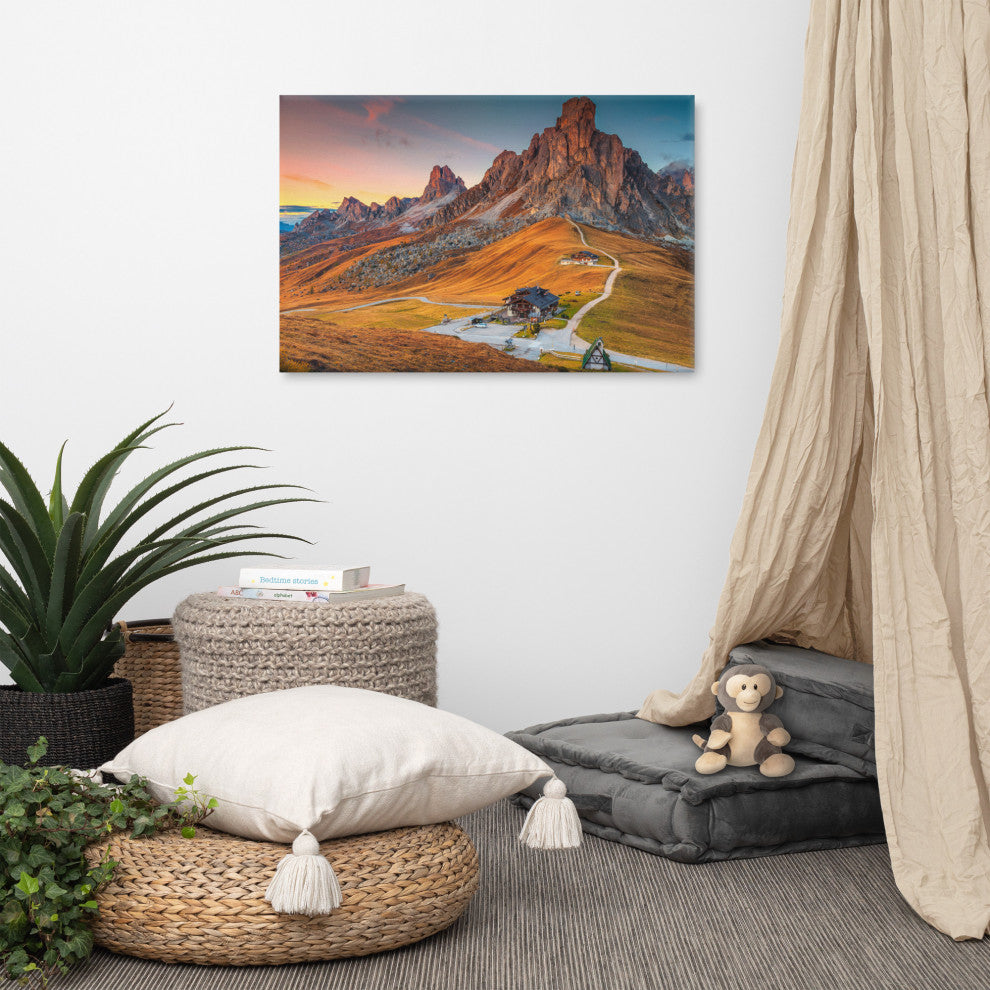 Sunset and Alpine Mountain Pass Landscape Photo Canvas Wall Art Print, 24" X 36"