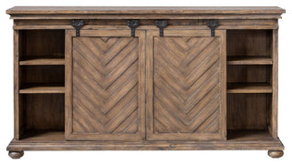 Uttermost Primalia MDF Wood Barn Door Media Console in Antique Honey