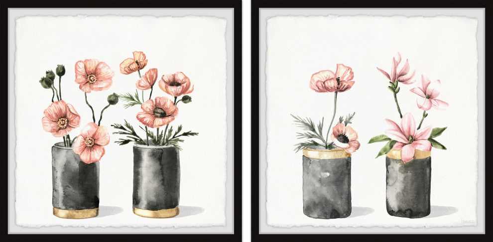 Vase With Gold Lining Diptych, Set of 2, 32x32 Panels