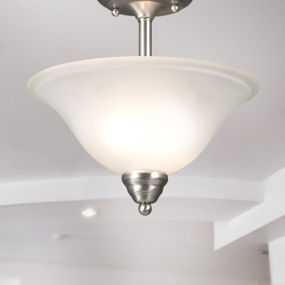 2-Lights Inverted Pendant, Satin Nickel Finish