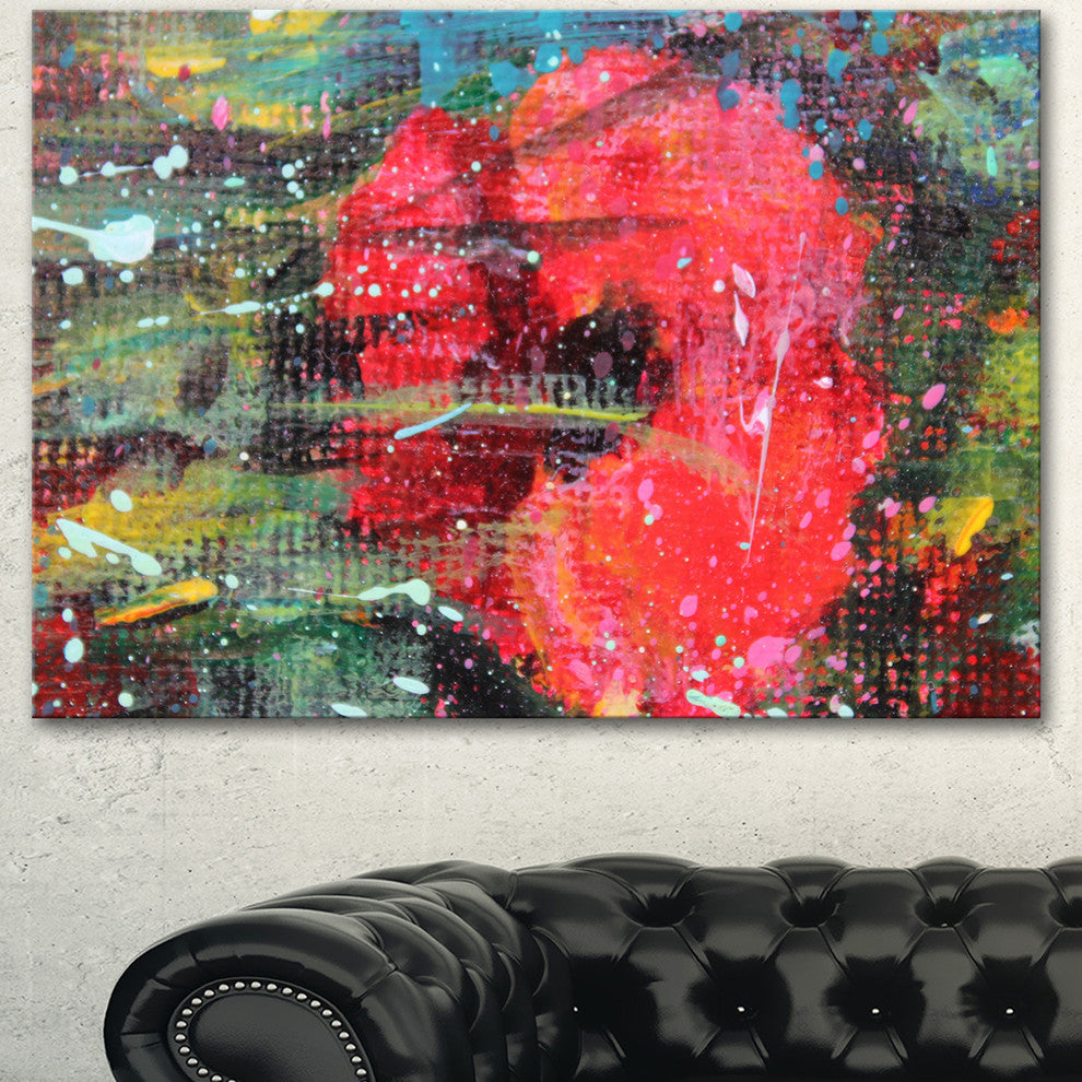 Red Poppy Acrylic Drawing, Extra Large Floral Wall Art, 60"x28"