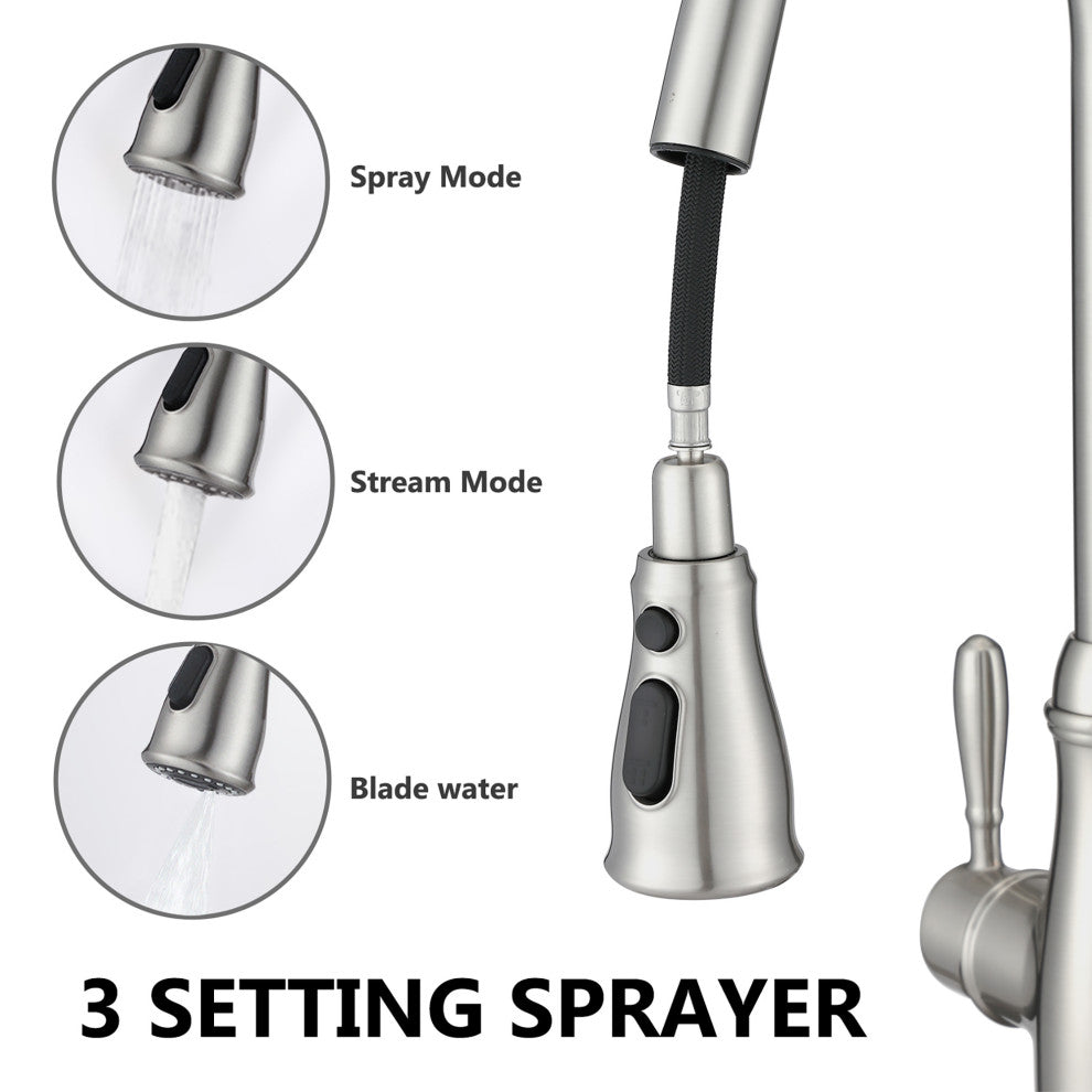 Single Handle Deck Mounted High Arc Kitchen Faucet with Pull Out Sprayer