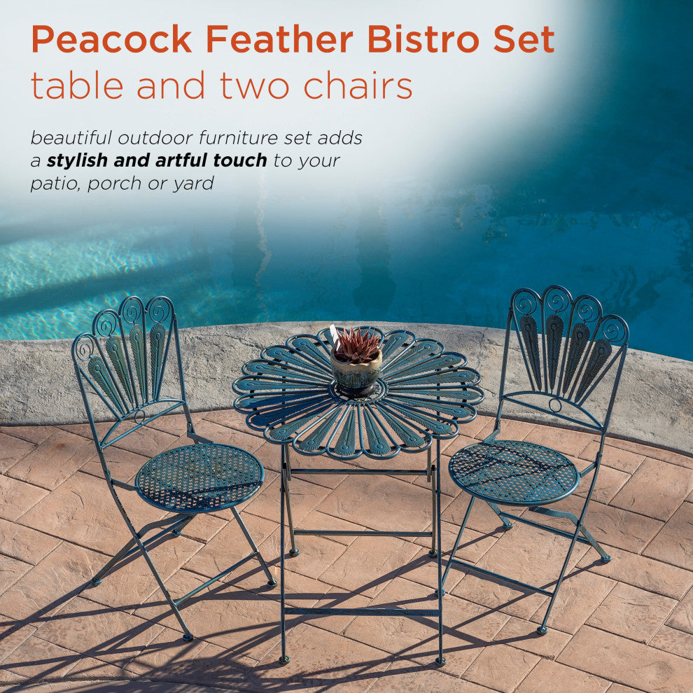 Alpine Peacock Feather Bistro Set with Table and Two Chairs, 30"