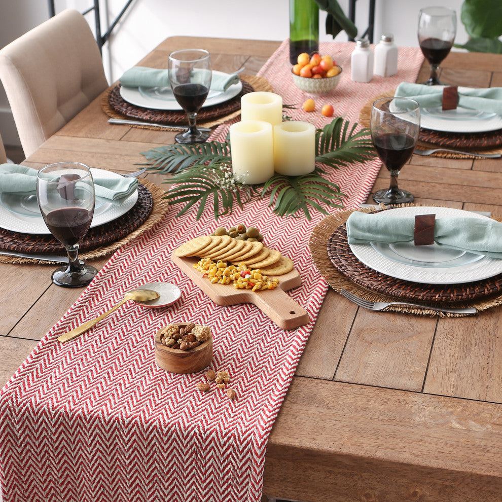 Tango Red Handloom Chevron Table Runner 15x108