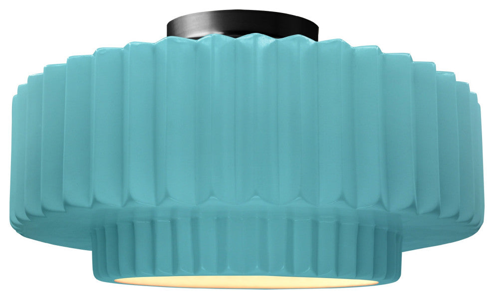 Radiance Medium Tier Pleated Semi-Flush, Reflecting Pool Frame, Matte Black, LED