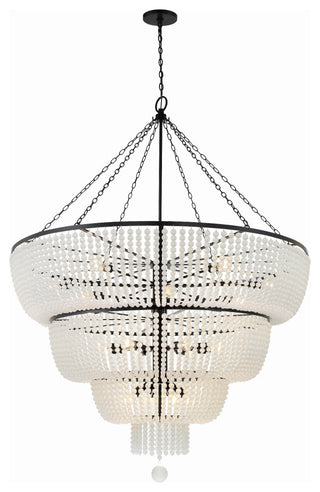 Rylee 32-Light Matte Black Chandelier, Frosted Glass Beads