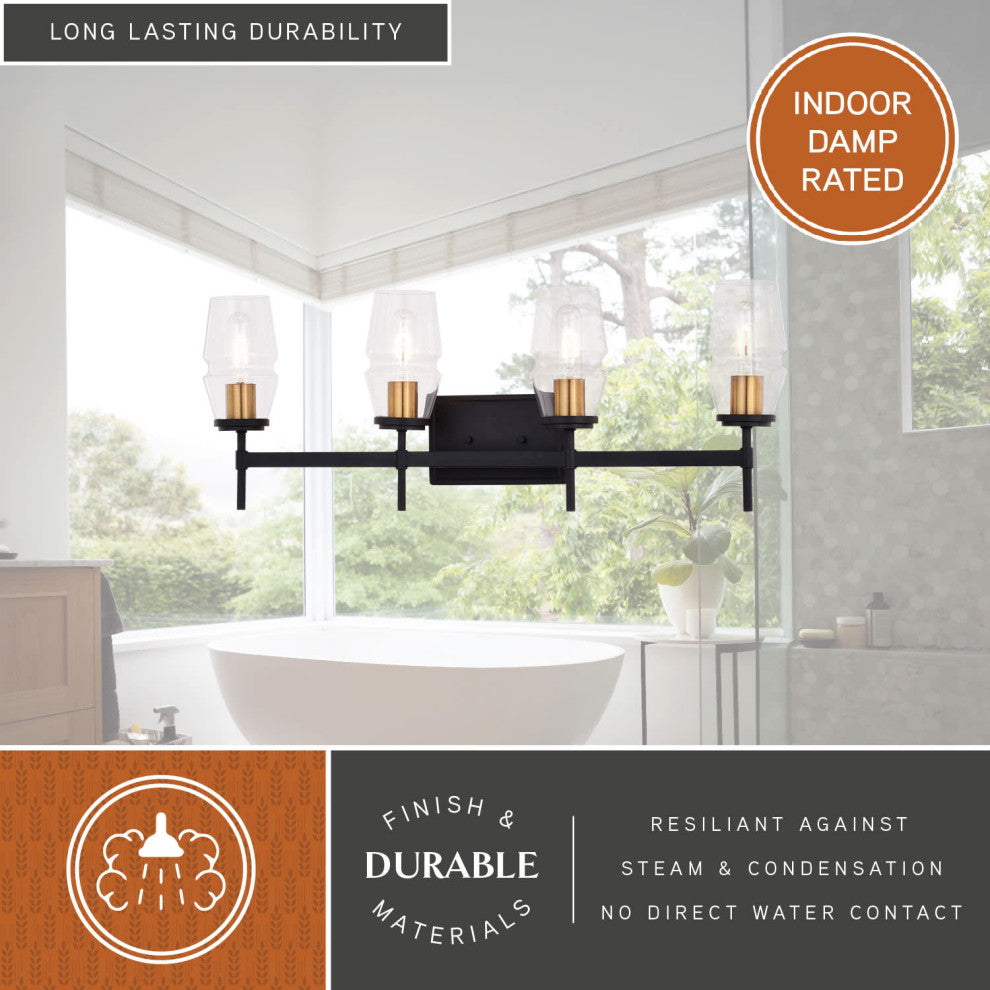 Warren 4 Light Vanity Light Matte Black and Brushed Brass