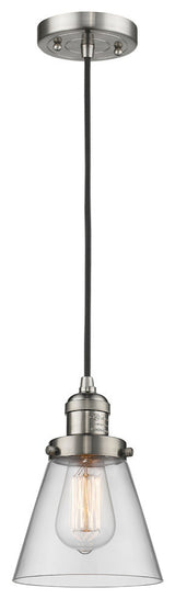 Small Cone 1-Light LED Pendant, Brushed Satin Nickel, Glass: Clear
