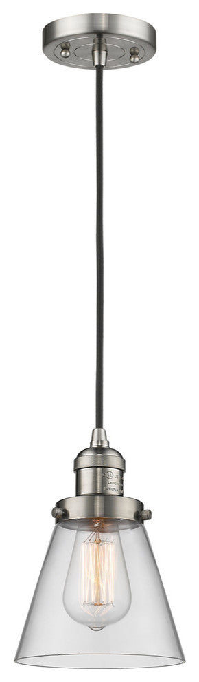 Small Cone 1-Light LED Pendant, Brushed Satin Nickel, Glass: Clear