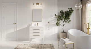 Celios Bathroom Vanity, White With Brass Trim, 30", Single Sink, Freestanding