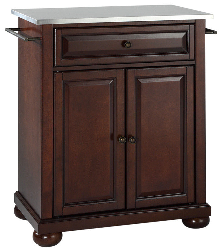 Alexandria Stainless Steel Top Portable Kitchen Island, Vintage Mahogany