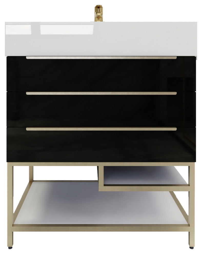 Madison 30" Freestanding Vanity with Reinforced Acrylic Sink, High Gloss Black